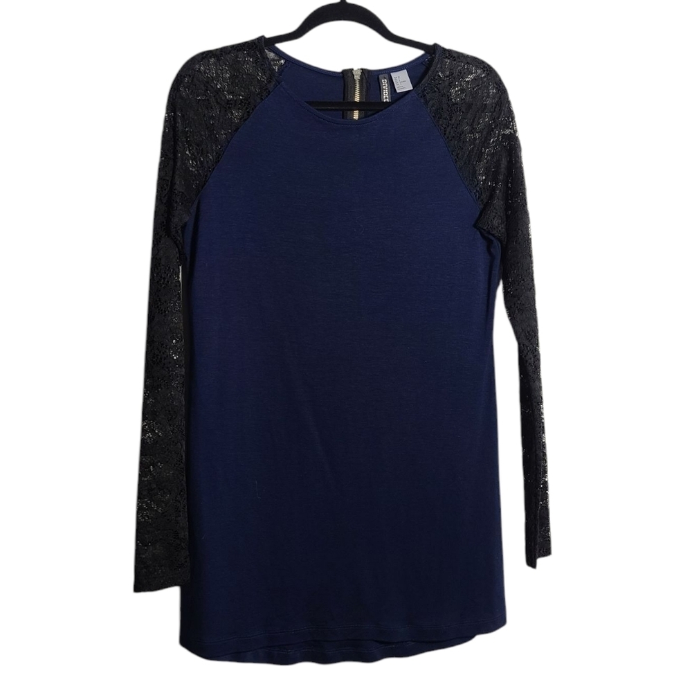 H&M DIVIDED Navy Blue Mini Dress with Black Lace Sleeves Size 38 US 8